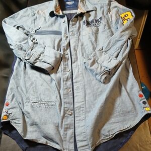 Born Fly Anytown USA Men's Blue Button up long sleeve Size L